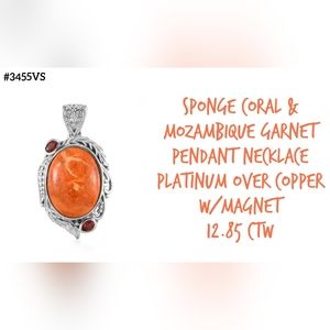 Sponge Coral & Garnet pendant necklace, platinum